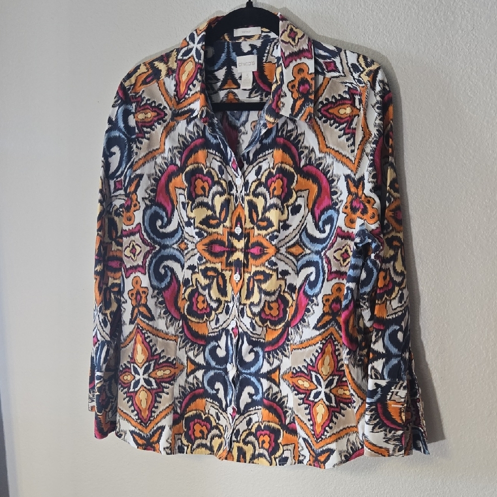 Chico's Vibrant Patterned Button Down Shirt - image 1